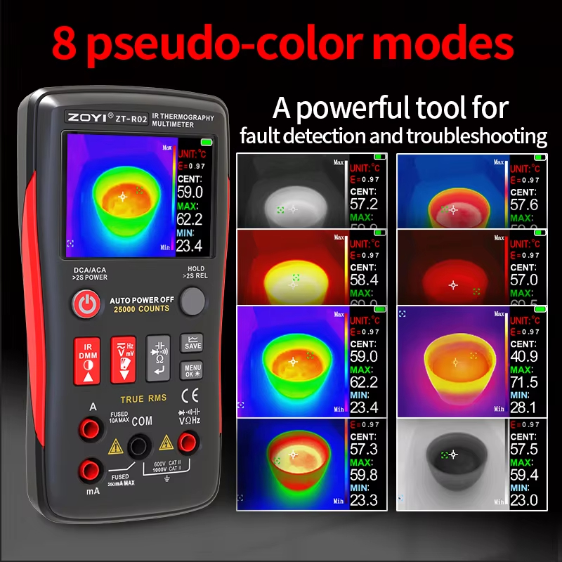 Nf 521 Thermal Imaging Camera - ZOYI R02 統合型サーマルマルチメーター：240x240 IR解像度、高精度、HVACおよび床暖房診断用